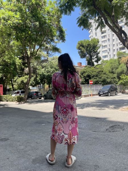Çok Renkli Kruvaze Elbise